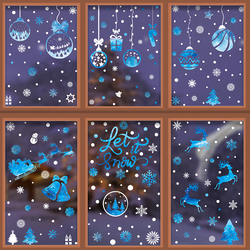 Christmas Window Stickers Blue - Snowflake Window Decal ulasan dan harga
