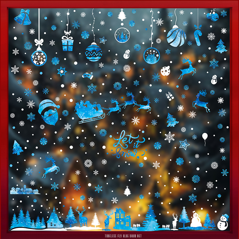 Christmas Window Stickers Blue - Snowflake Window Decal ulasan dan harga