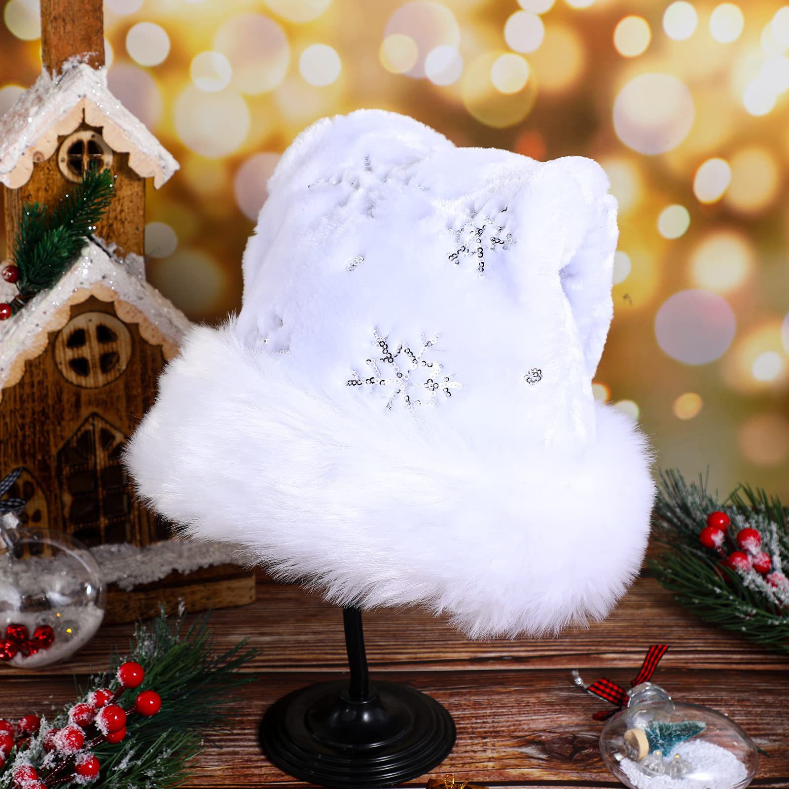 White Plush Christmas Hat Gold - Santa Hat Plush ulasan dan harga