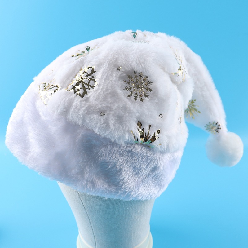 White Plush Christmas Hat Gold - Santa Hat Plush ulasan dan harga