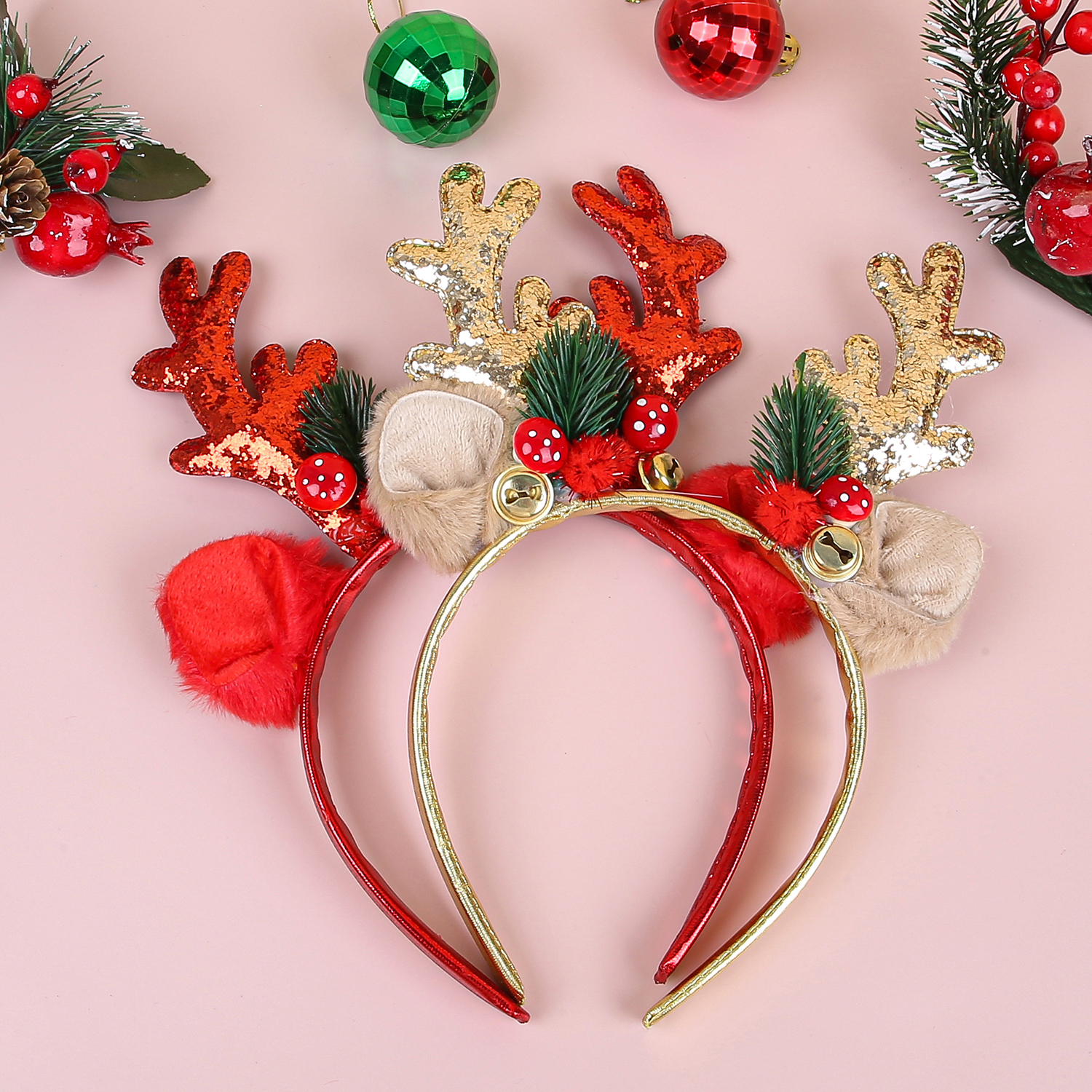 1/2pcs Christmas Glitter Deer  - Reindeer Antlers Headband ulasan dan harga