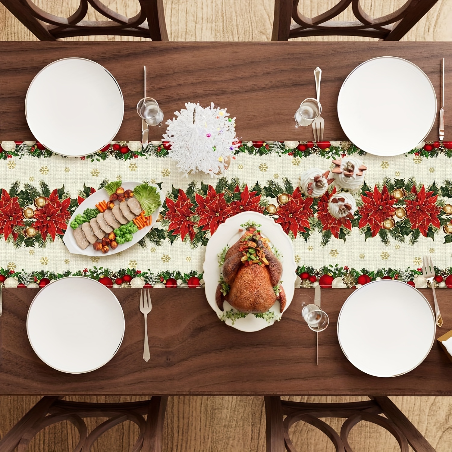 1pc Multi-Size Winter Floral T - Christmas Table Runner ulasan dan harga