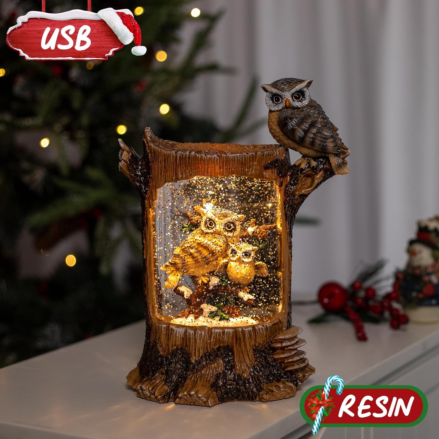 Christmas Owl Family Snow Glob - Snow Globe Musical ulasan dan harga