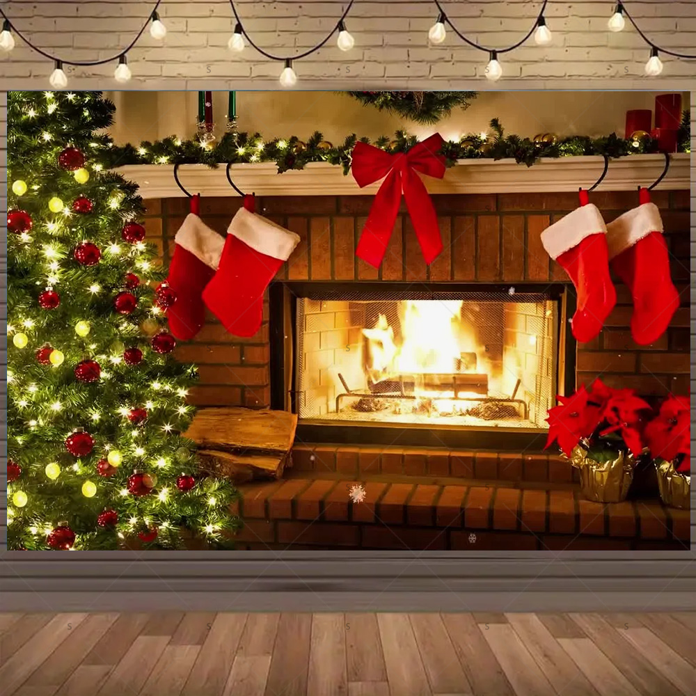 Christmas Photography Backdrop - Christmas Stocking Hanging ulasan dan harga