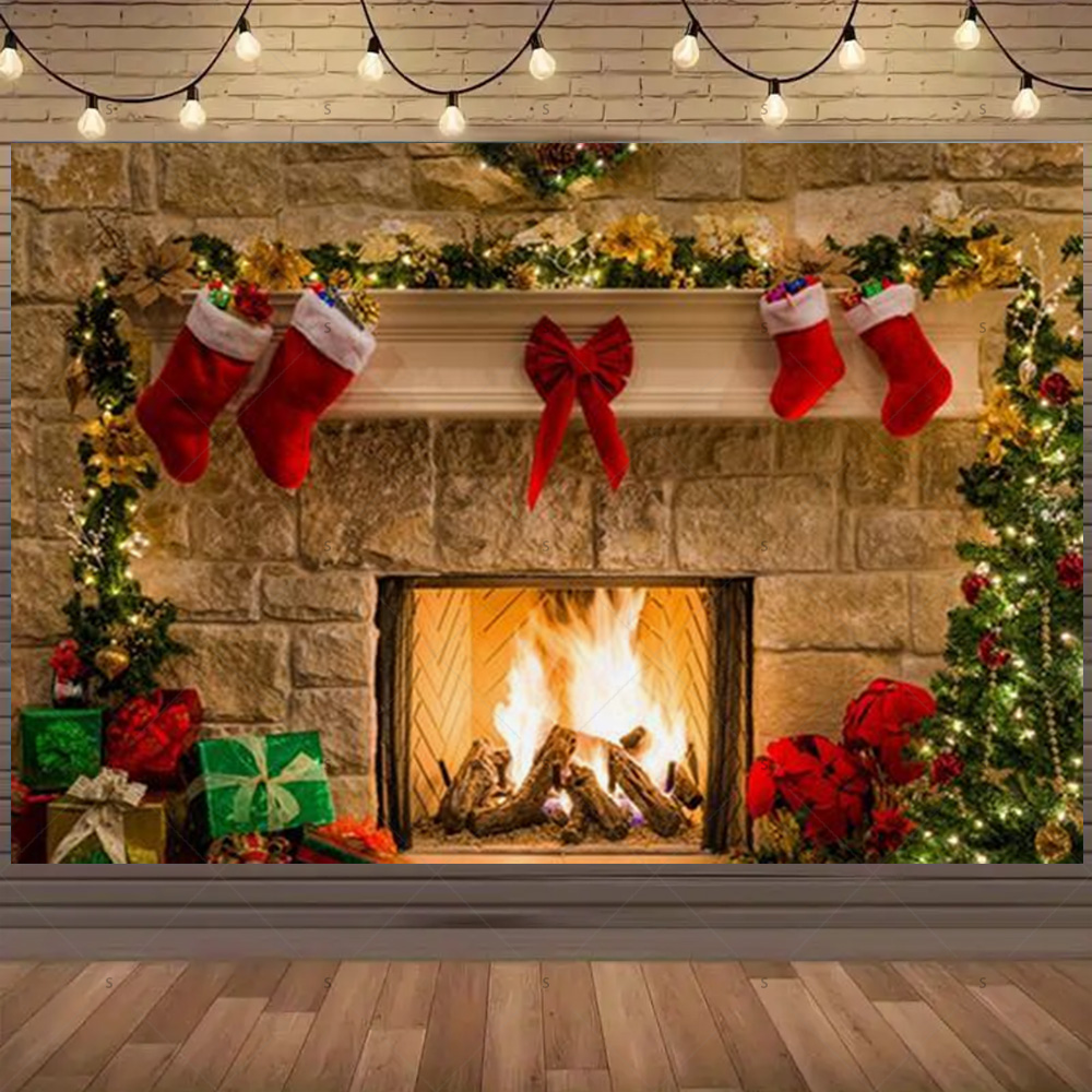 Christmas Photography Backdrop - Christmas Stocking Hanging ulasan dan harga