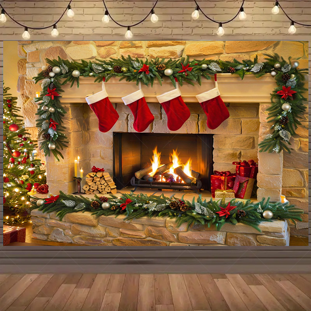 Christmas Photography Backdrop - Christmas Stocking Hanging ulasan dan harga