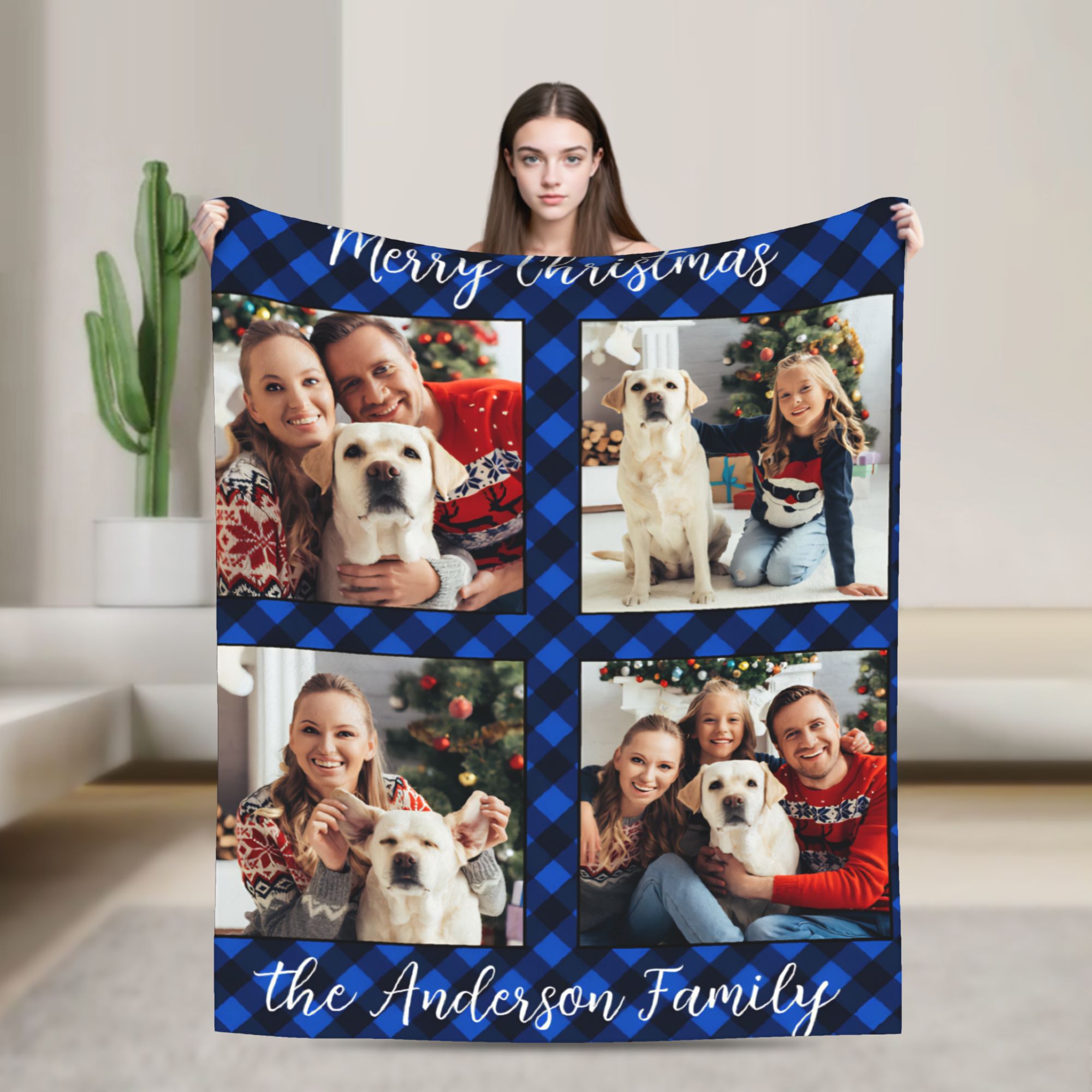 Family 4 Pictures Personalized - Christmas Throw Blanket ulasan dan harga