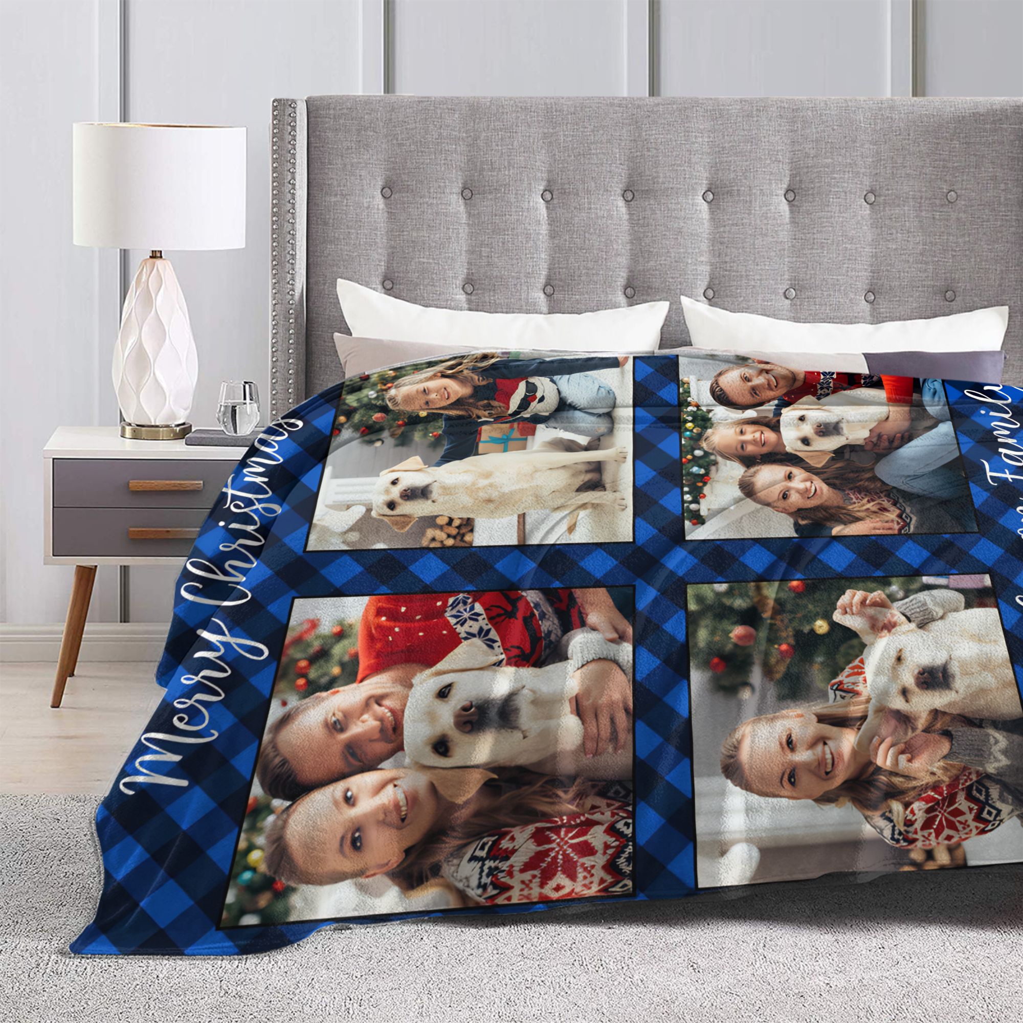 Family 4 Pictures Personalized - Christmas Throw Blanket ulasan dan harga