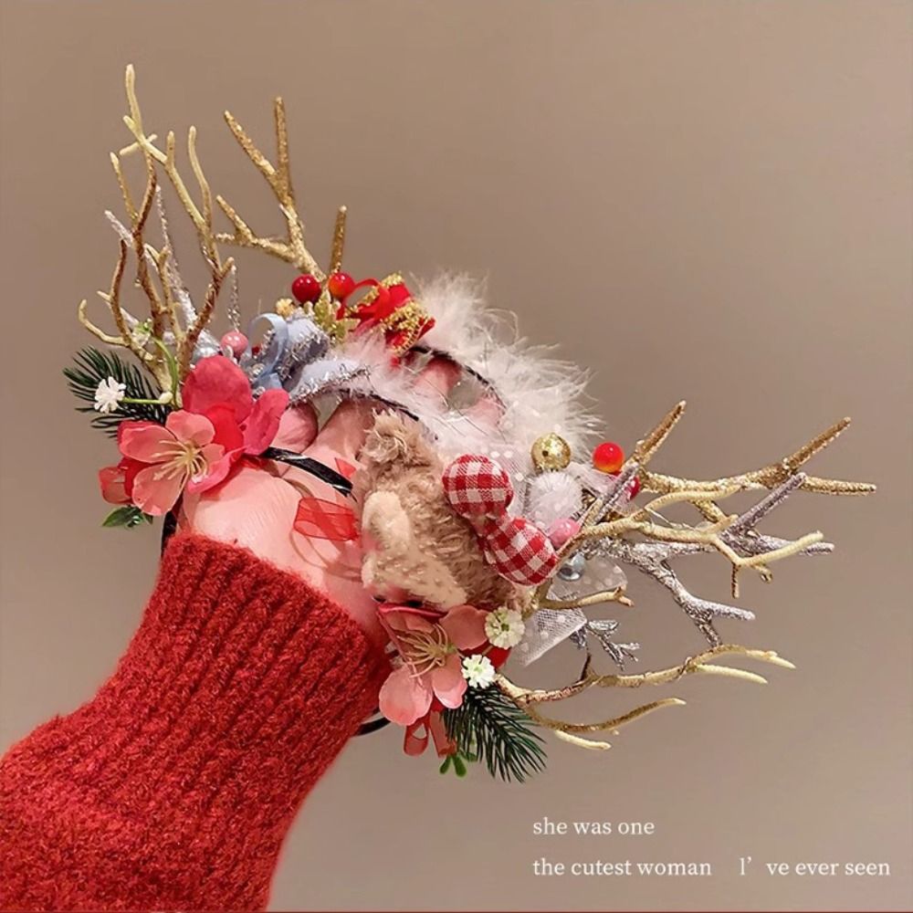 Plush LED Christmas Headband G - Reindeer Antlers Headband ulasan dan harga