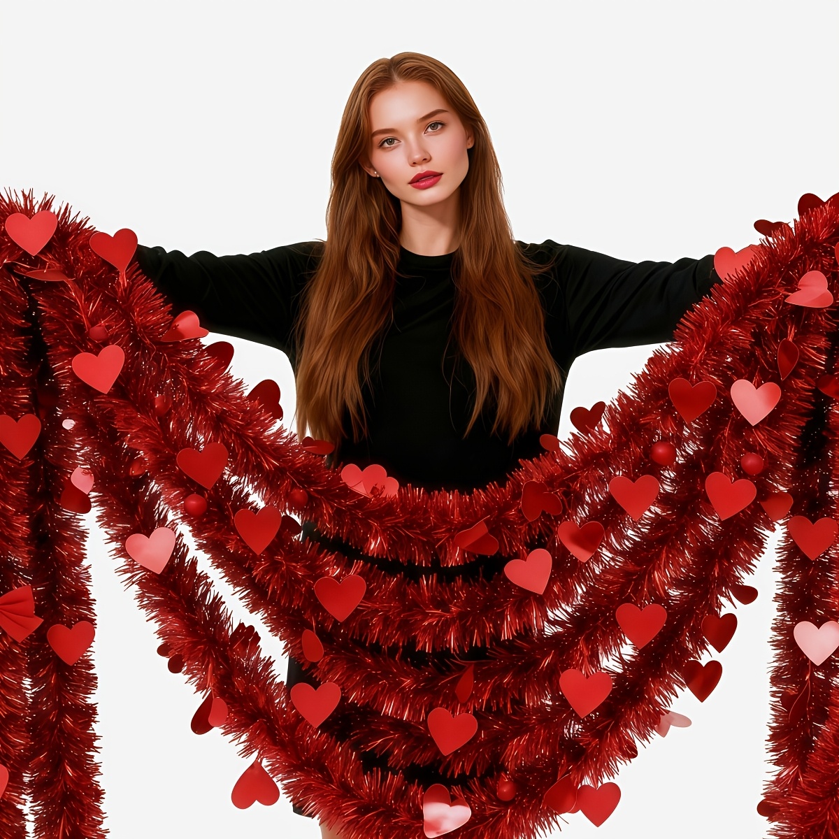 3pcs Red Heart Plastic Tinsel  - Tinsel Garland Decoration ulasan dan harga