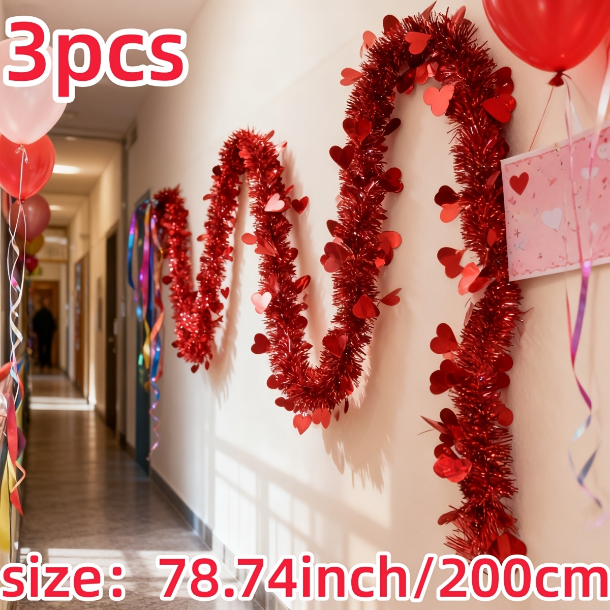 3pcs Red Heart Plastic Tinsel  - Tinsel Garland Decoration ulasan dan harga