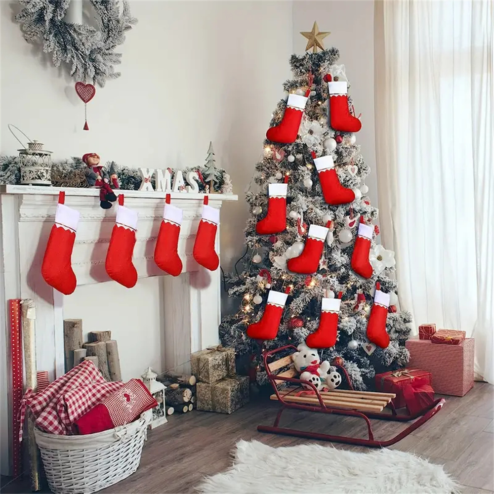 12pcs Red Felt Christmas Stock - Christmas Stocking Hanging ulasan dan harga