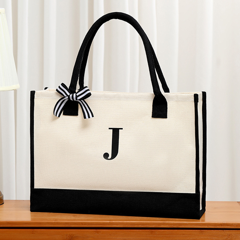 Simple canvas letter tote bag  - Ribbon Bow Gift ulasan dan harga