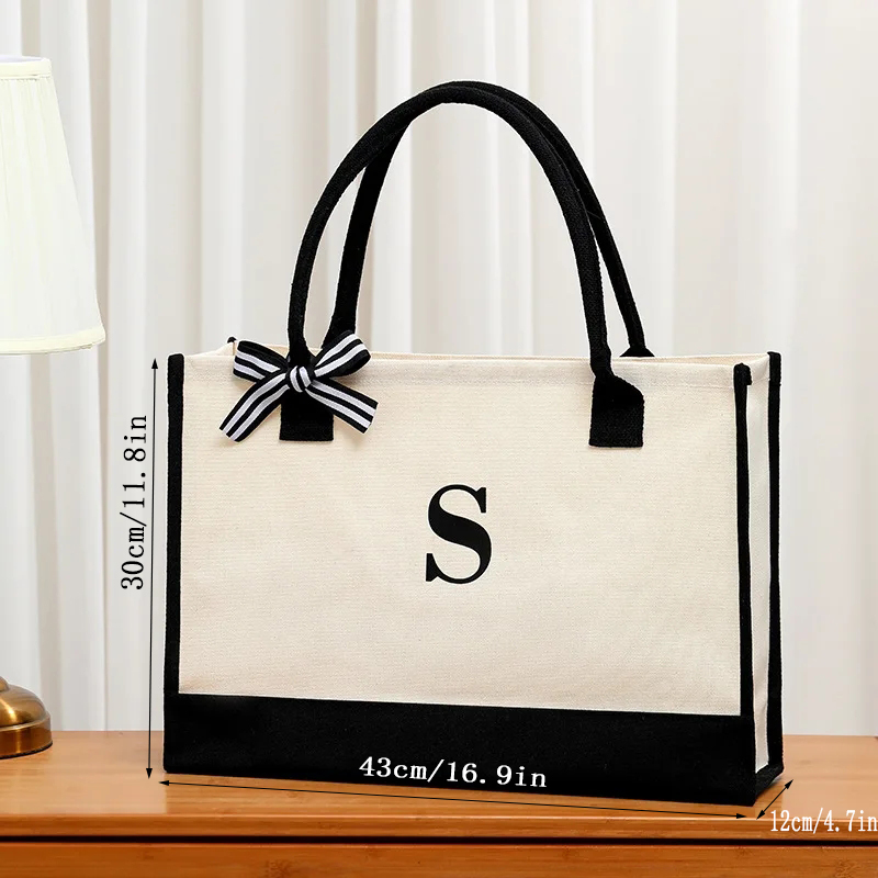 Simple canvas letter tote bag  - Ribbon Bow Gift ulasan dan harga