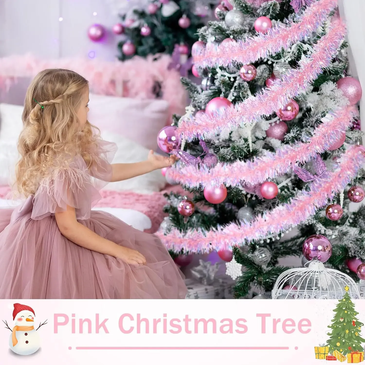 2M Pink Christmas Tinsel Garla - Tinsel Garland Decoration ulasan dan harga