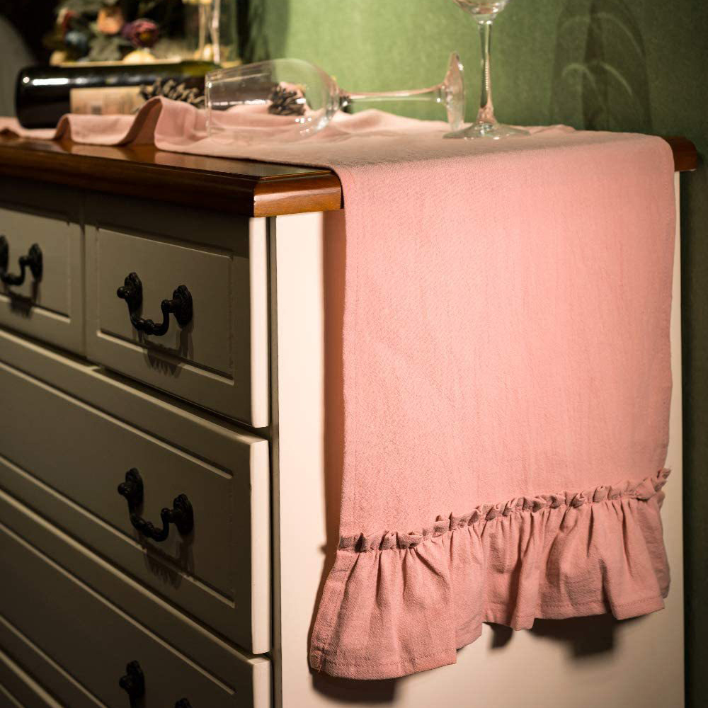 Cotton Ruffles Table Runner Ev - Christmas Table Runner ulasan dan harga
