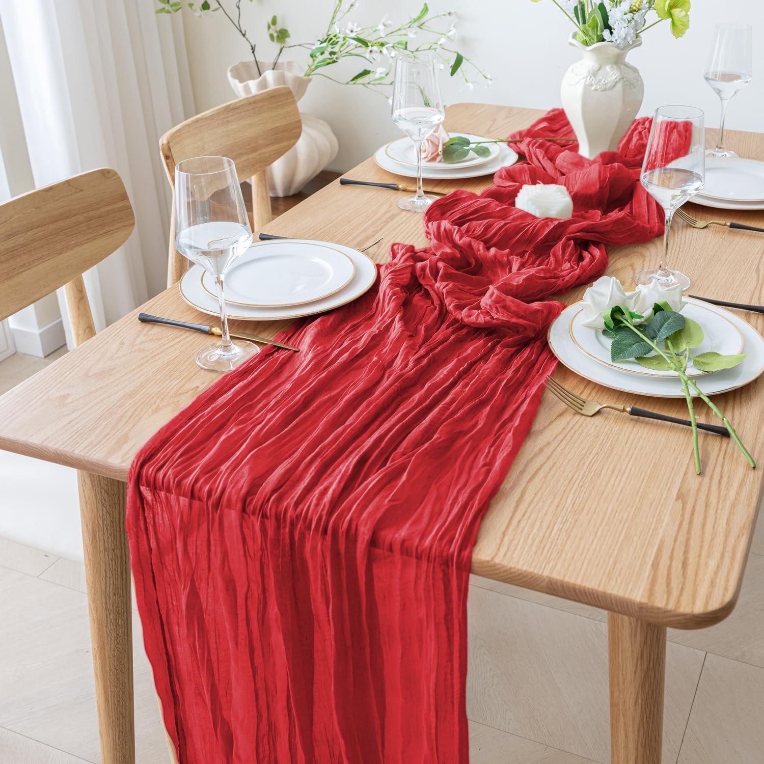 1.8/3/4M Long Red Table Runner - Christmas Table Runner ulasan dan harga