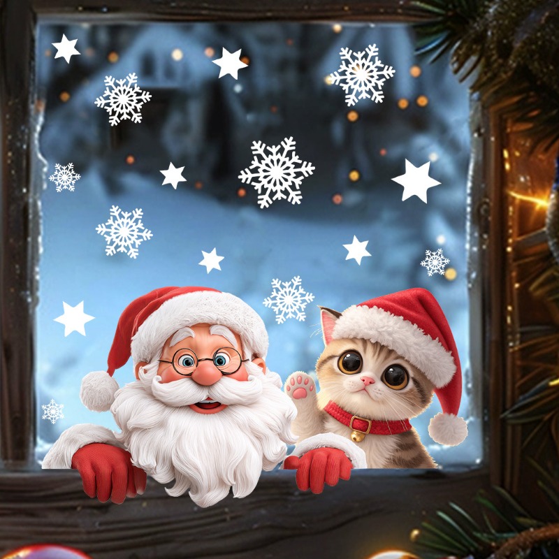 Kitten Santa Claus Window Stic - Snowflake Window Decal ulasan dan harga