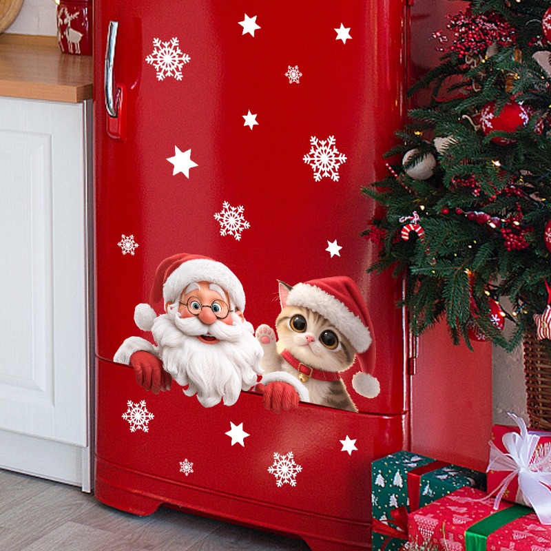 Kitten Santa Claus Window Stic - Snowflake Window Decal ulasan dan harga
