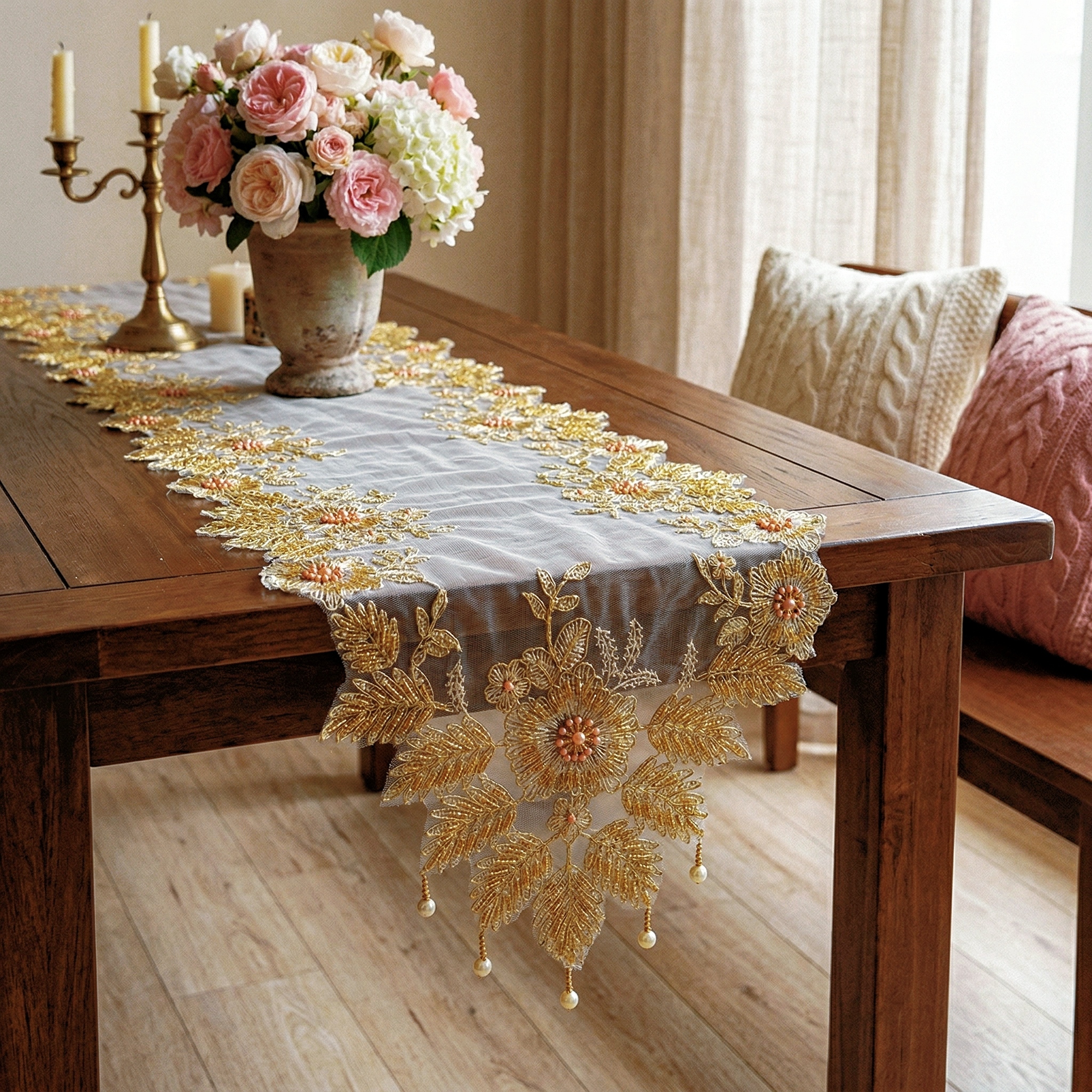 Luxurious Golden Table Runner  - Christmas Table Runner ulasan dan harga