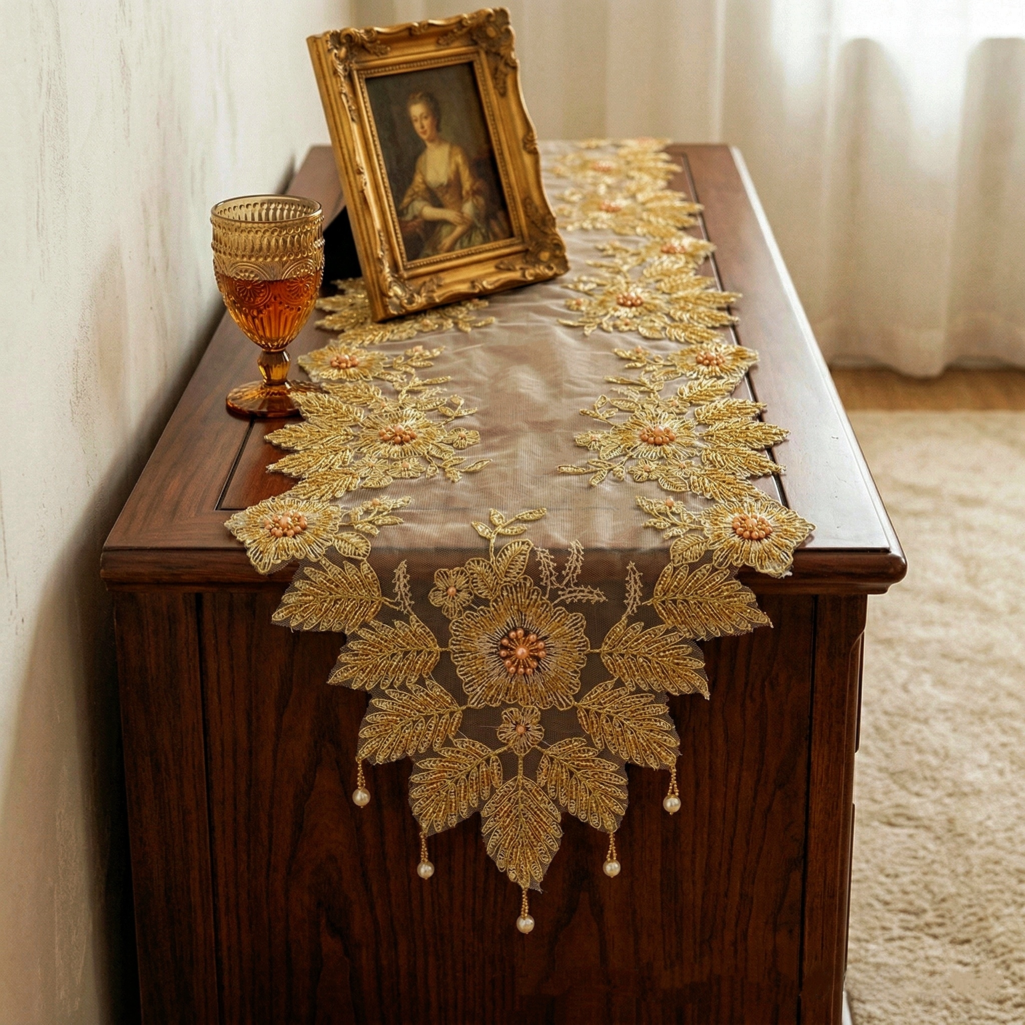 Luxurious Golden Table Runner  - Christmas Table Runner ulasan dan harga