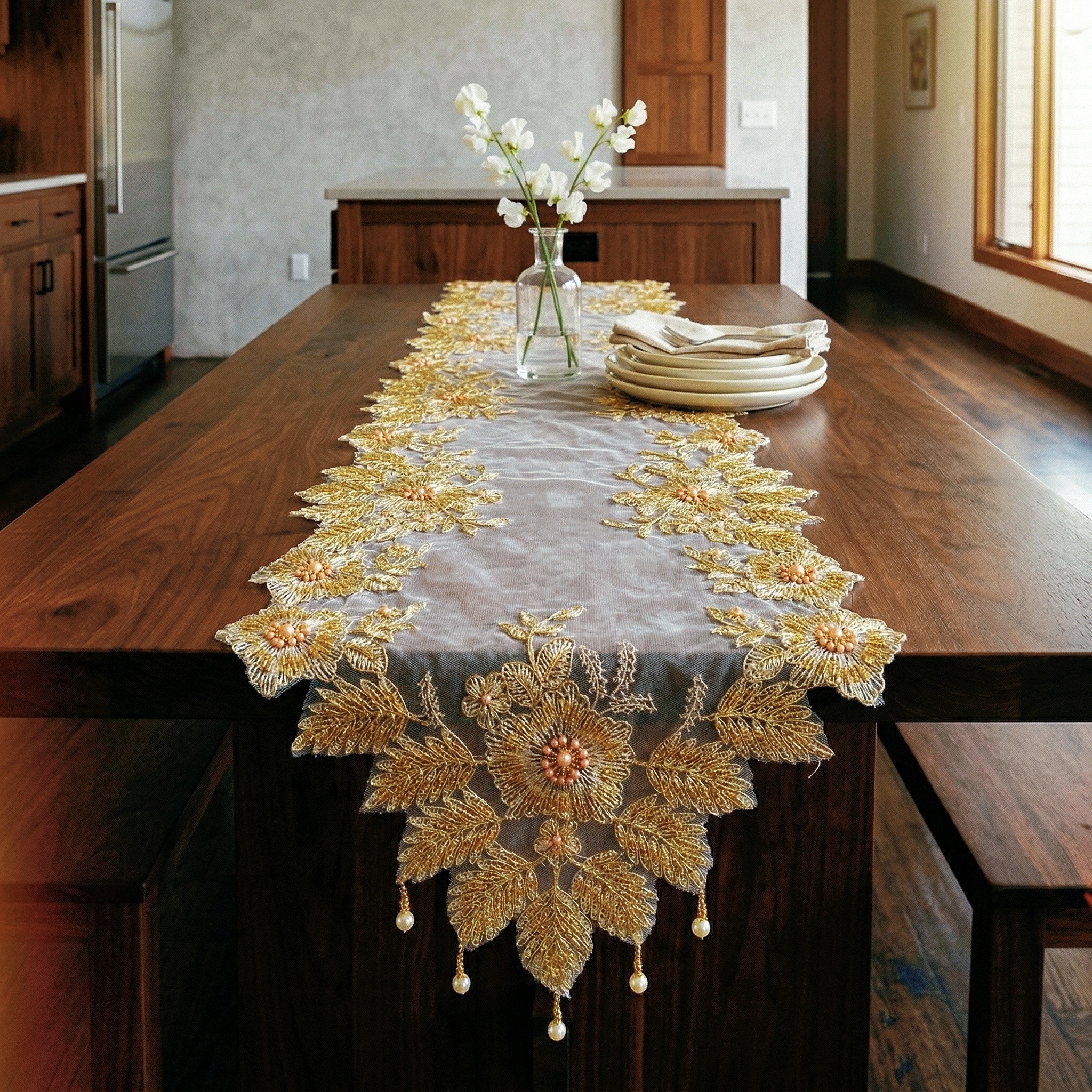 Luxurious Golden Table Runner  - Christmas Table Runner ulasan dan harga