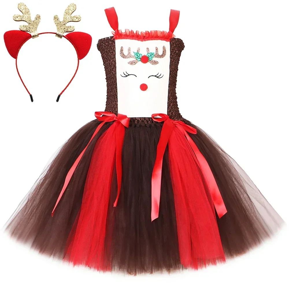 Christmas Party Tutu Dress Rud - Reindeer Antlers Headband ulasan dan harga