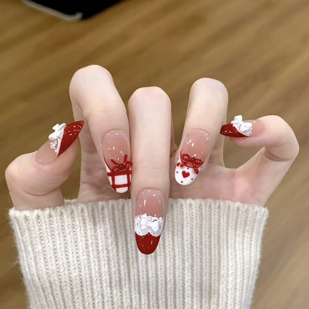 10pcs Handmade Press on Nails  - Christmas Throw Blanket ulasan dan harga