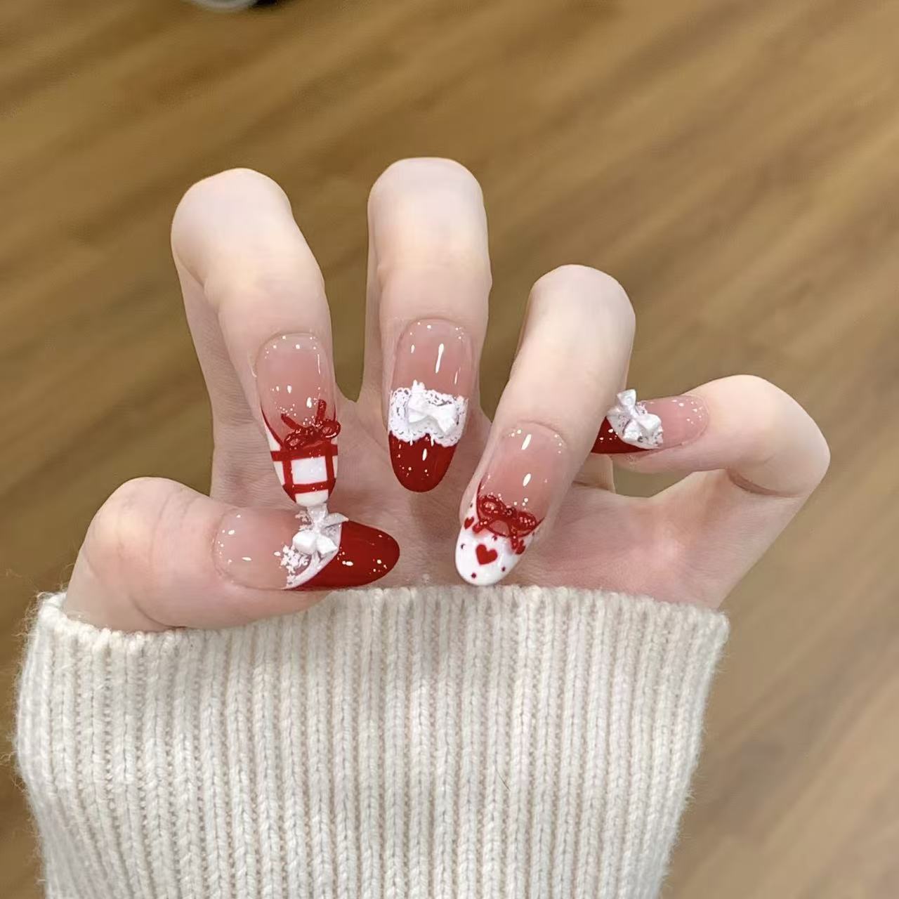 10pcs Handmade Press on Nails  - Christmas Throw Blanket ulasan dan harga