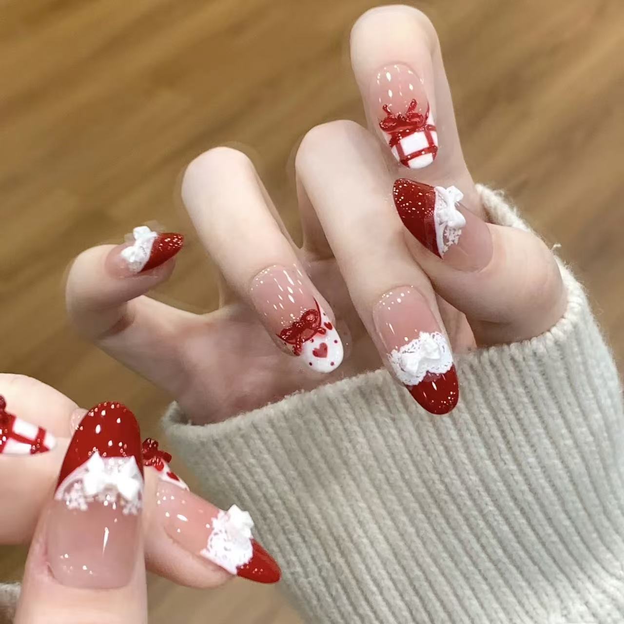 10pcs Handmade Press on Nails  - Christmas Throw Blanket ulasan dan harga