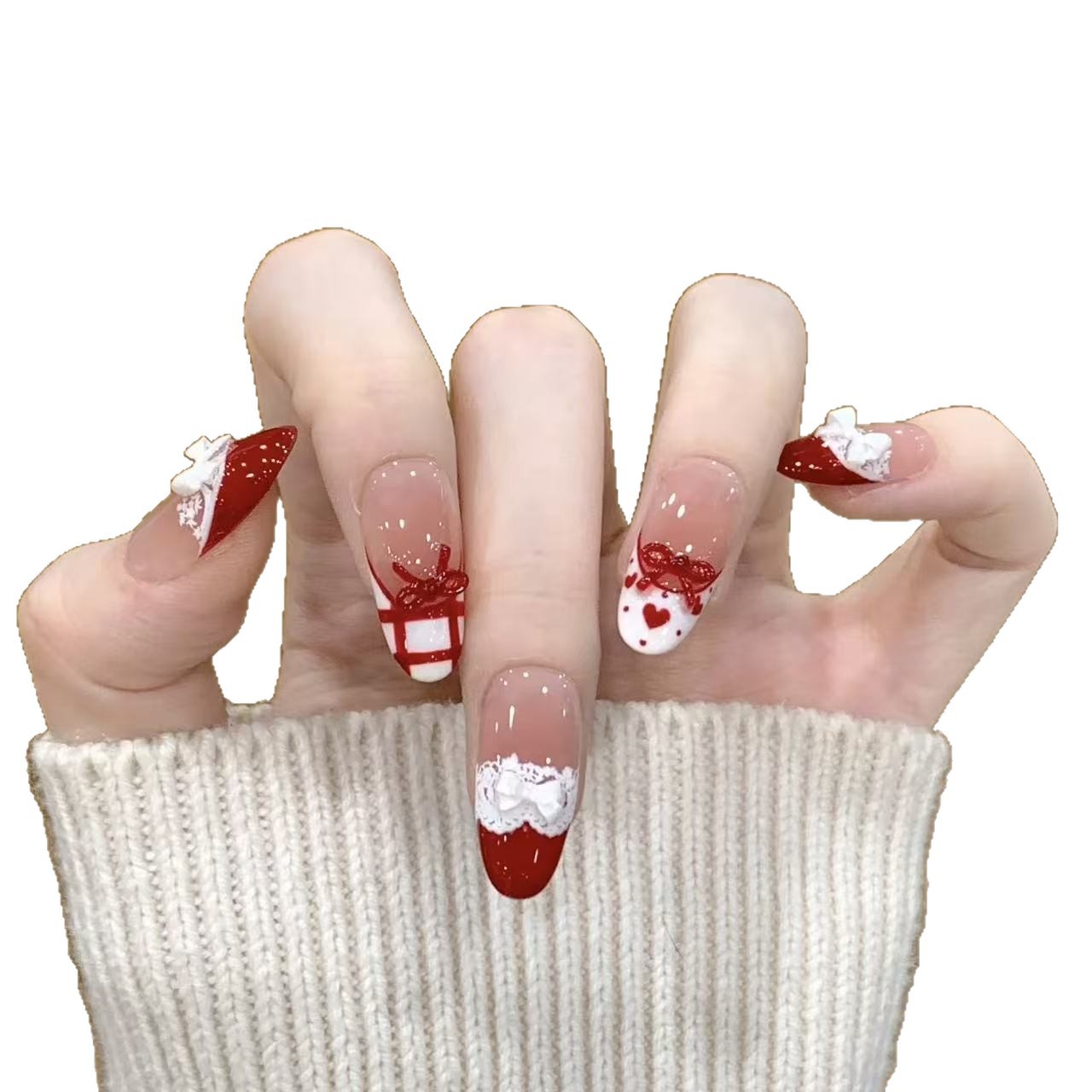 10pcs Handmade Press on Nails  - Christmas Throw Blanket ulasan dan harga