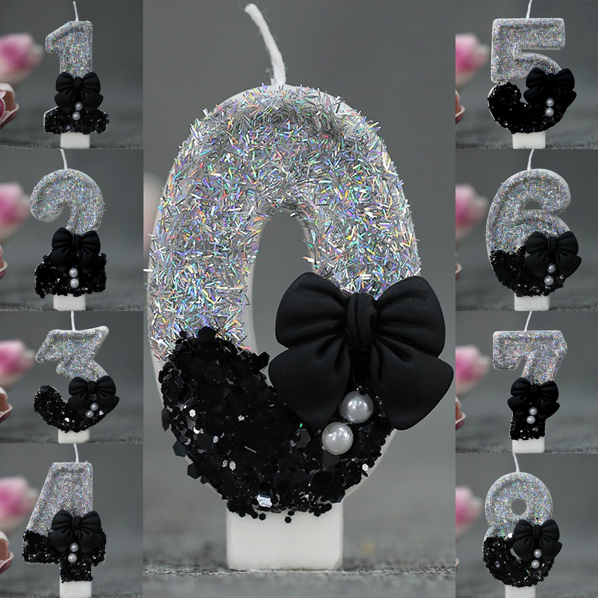 Midnight Bow & Pearl 0-9 Numbe - Holiday Candle Set ulasan dan harga