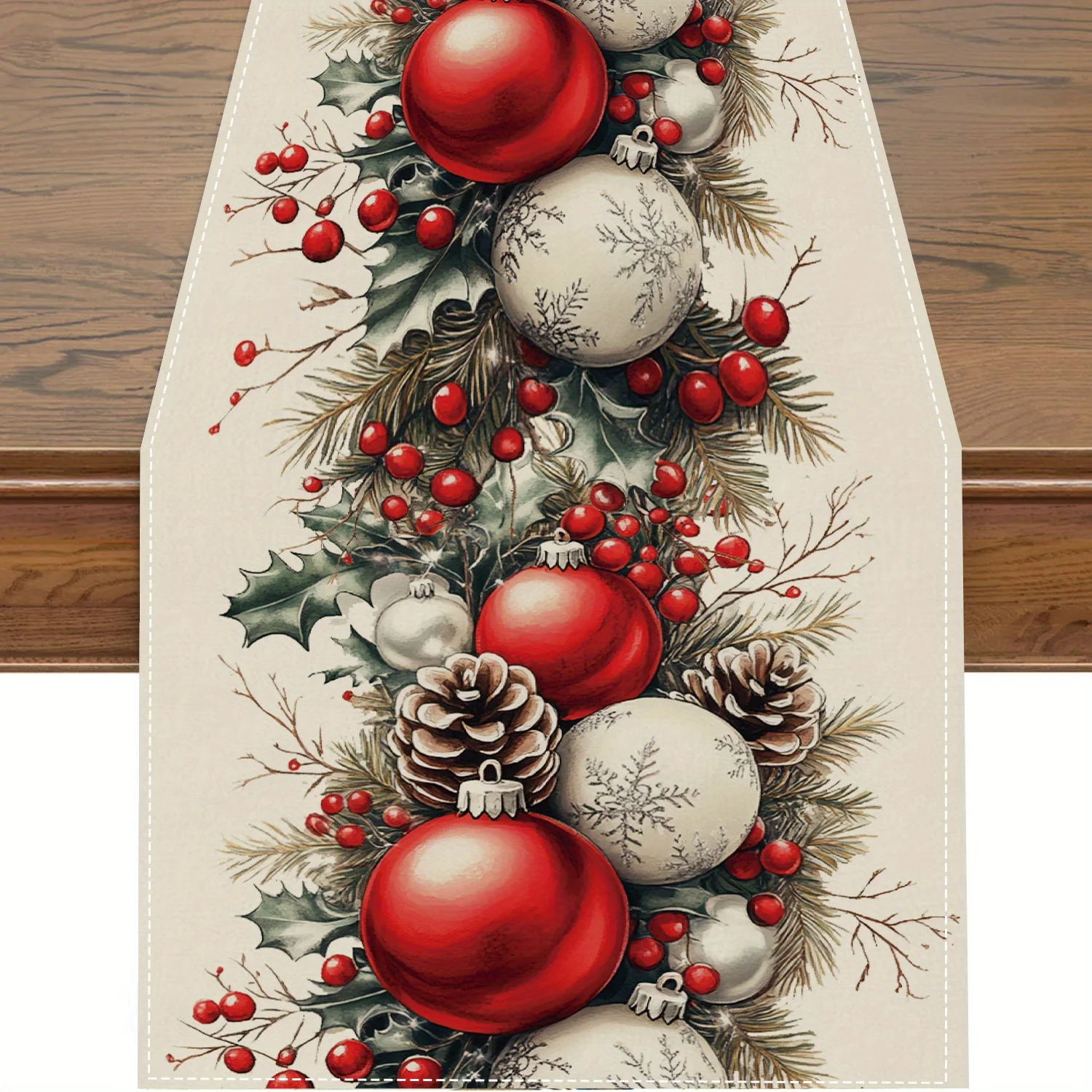 Christmas Balls Pine Cone Red  - Christmas Table Runner ulasan dan harga
