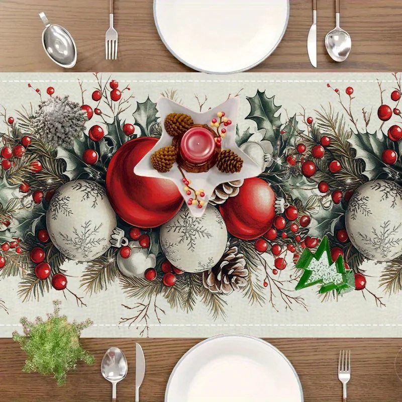 Christmas Balls Pine Cone Red  - Christmas Table Runner ulasan dan harga
