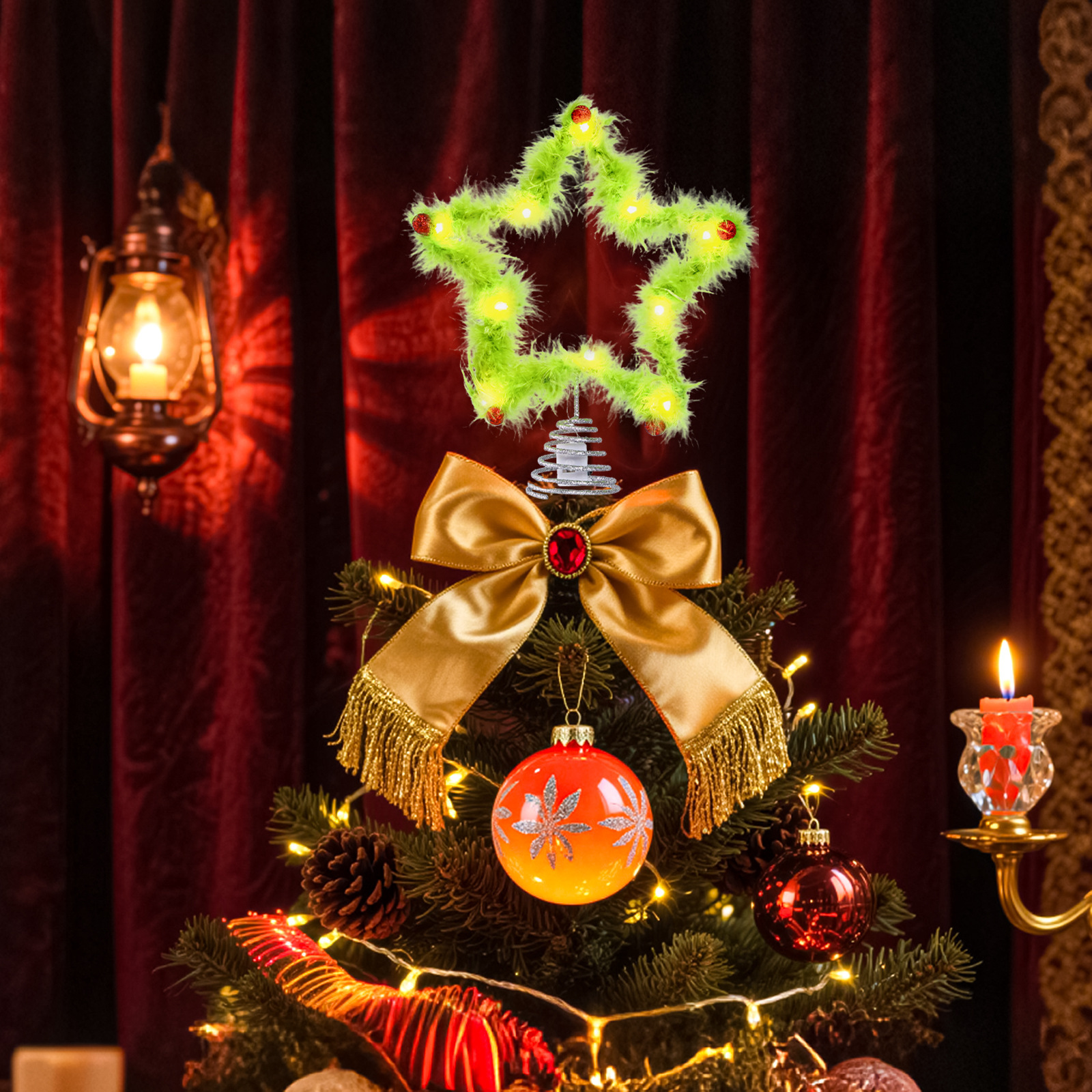 Christmas Fuzzy Grinch Star Tr - Star Tree Topper ulasan dan harga