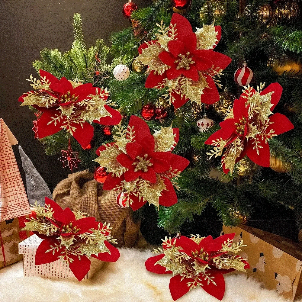 5pcs 9cm Glitter Artifical Chr - Christmas Wreath Fake ulasan dan harga
