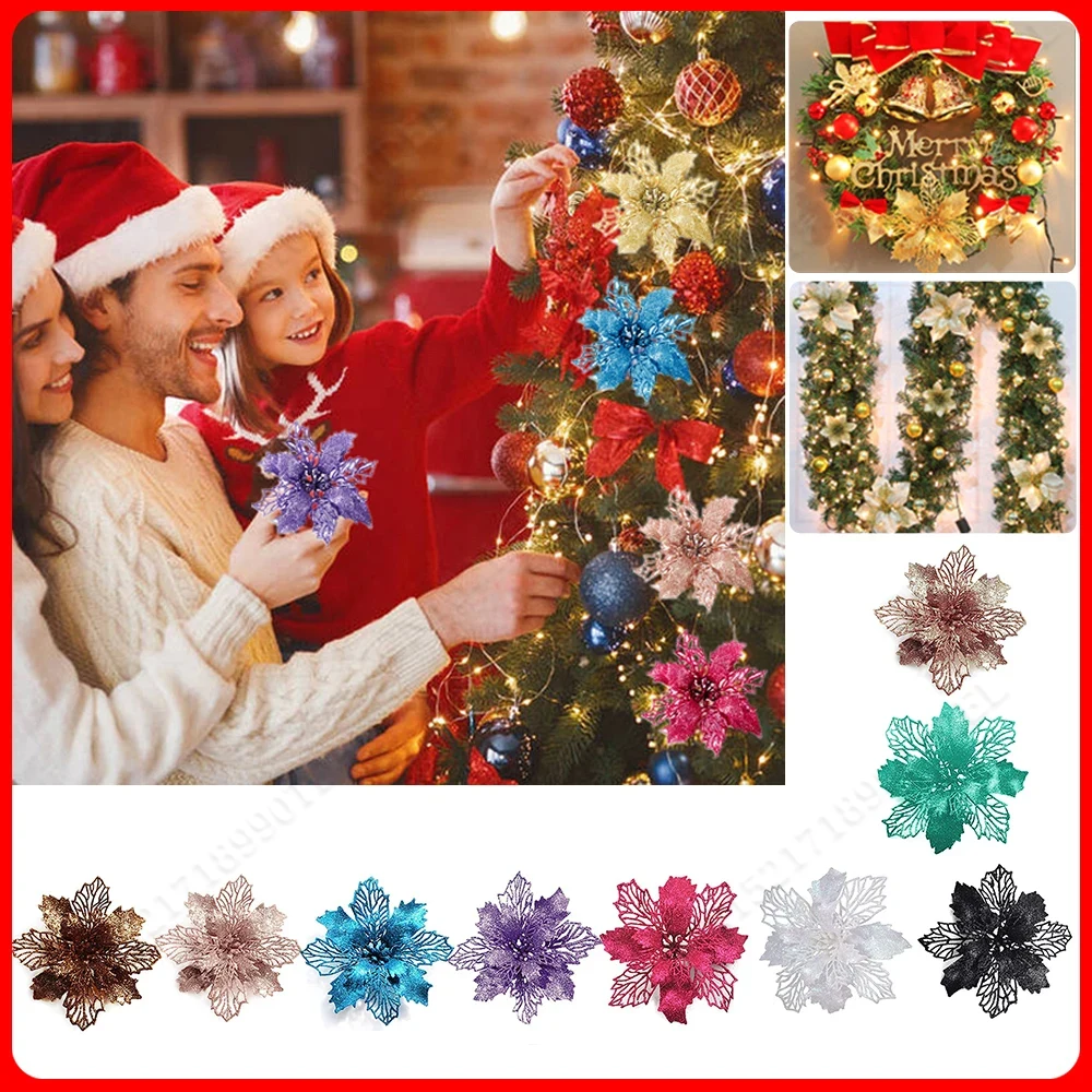 5pcs 9cm Glitter Artifical Chr - Christmas Wreath Fake ulasan dan harga