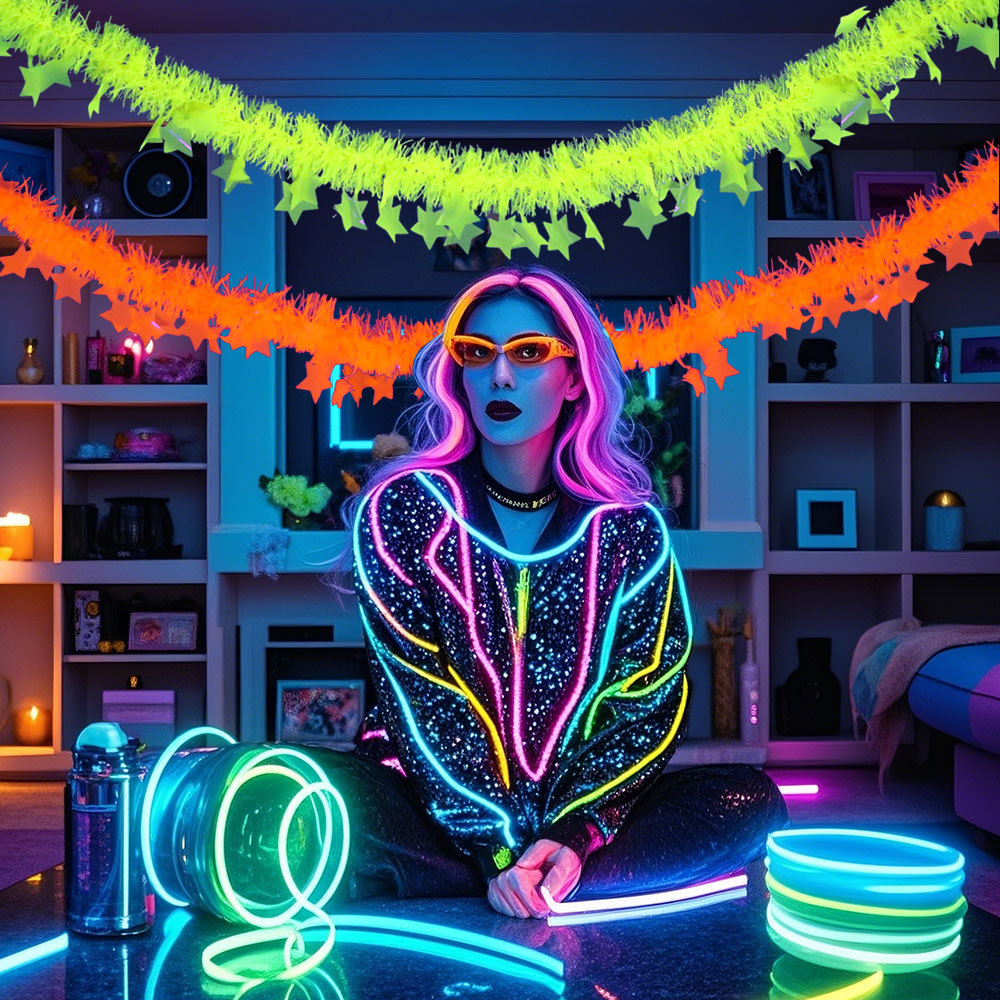 Birthday Theme Fluorescent Mac - Tinsel Garland Decoration ulasan dan harga