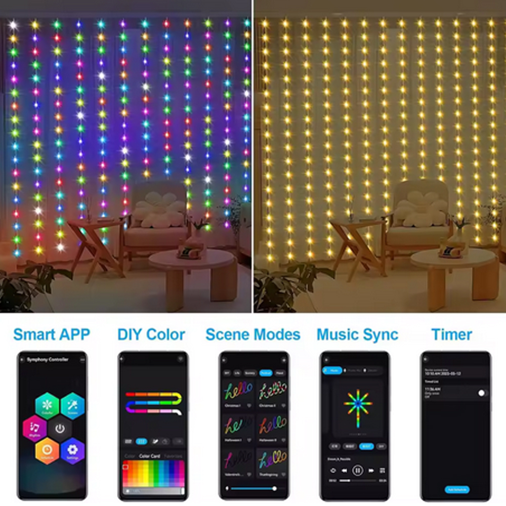 3M RGB Smart LED Curtain Light - Christmas Lights Outdoor ulasan dan harga