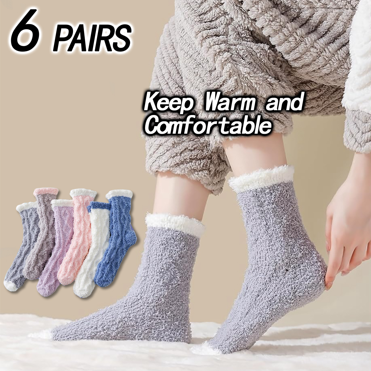 6/12 Pairs of Fuzzy Socks Soft - Christmas Stocking Hanging ulasan dan harga