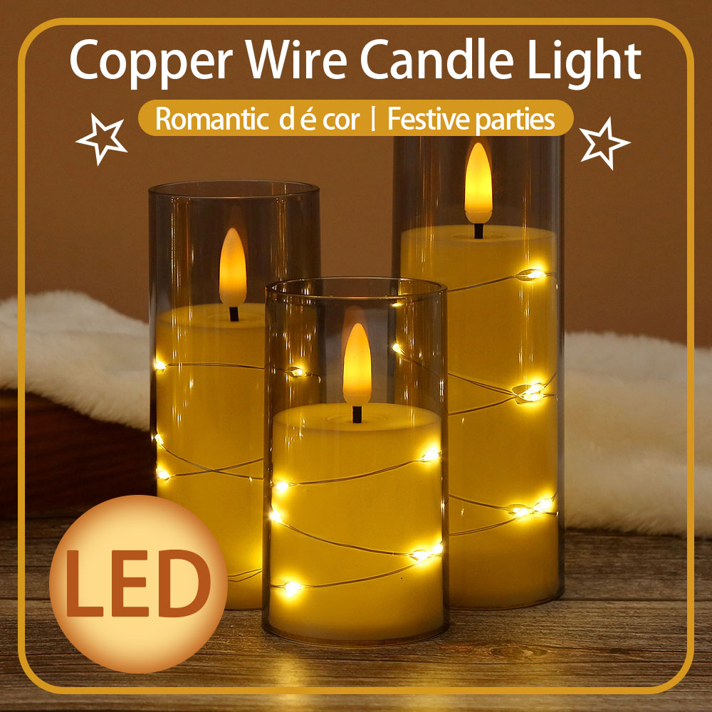 3pcs/set LED Copper Wire Flame - Holiday Candle Set ulasan dan harga